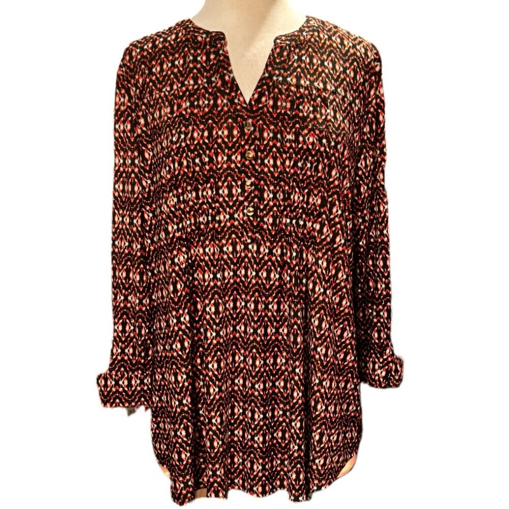 Ava & Grace Breathable Black Red Blouse Stretch V-neck Top Relaxed XL NEW